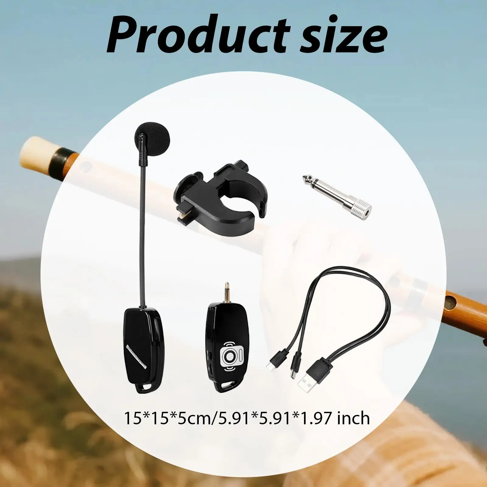 무선 플루트 마이크, 164피트 범위 수신기 송신기, 클라리넷 연습용 콘덴서 마이크 쇼 공연 오케스트라