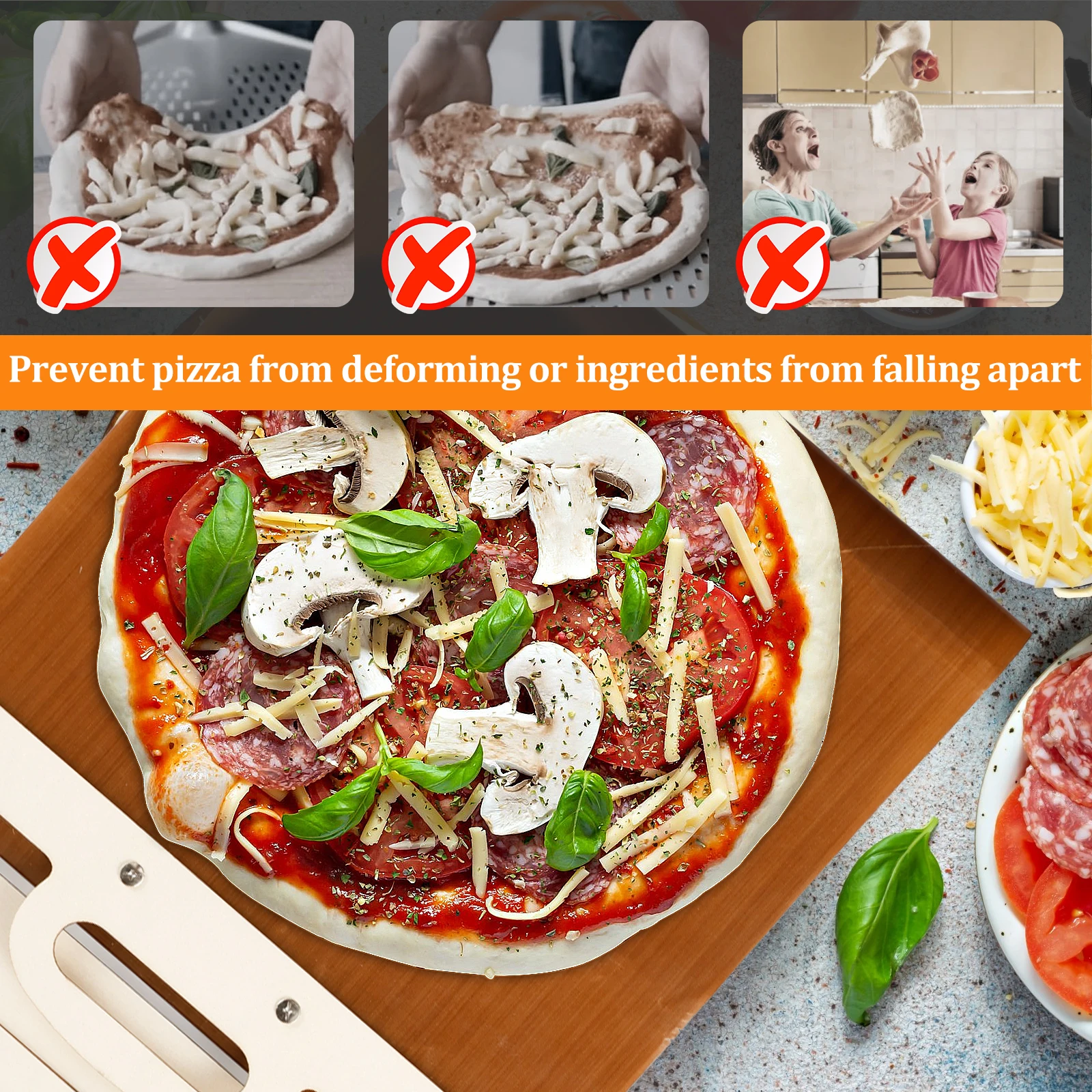 Sliding Pizza Peel Non-Stick Sliding Pizza Shovel with Detachable Wood Handle Effortless to Clean Paddle for Oven