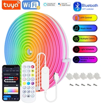 Tira de LED de neón RGB USB, 1M, 2M, 3M, 5M, WiFi, 5V, funciona con la aplicación Tuya/Smart Life/Alexa para juegos, iluminación de decoración de neón para el hogar 1