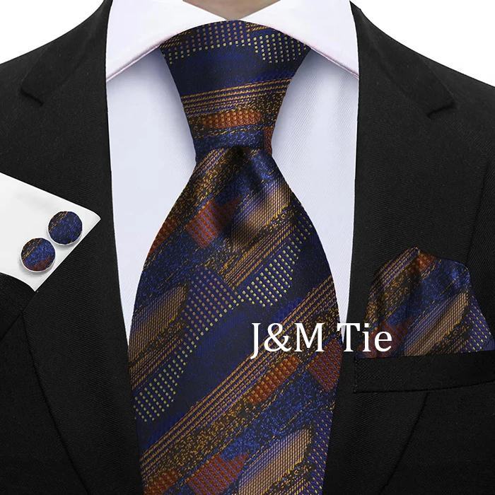 Hochwertiges 3-teiliges Krawattenset mit Blumenmuster – Krawatte aus Polyester-Seide, Einstecktuch und Manschettenknöpfe – elegant für Hochzeiten und formelle Anlässe – Detail 33