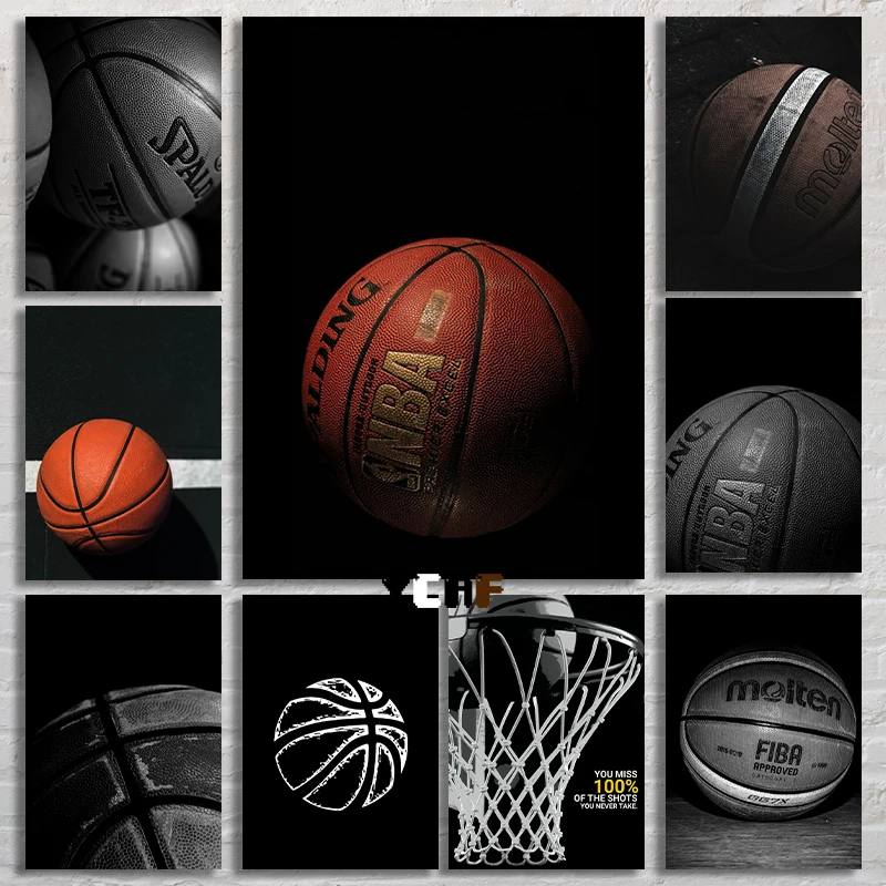 Bianco E Nero Basket Calcio Sport Poster Canvas Printing Ball Sport Wall Art Decor Minimalista Basket Boys Room Decor