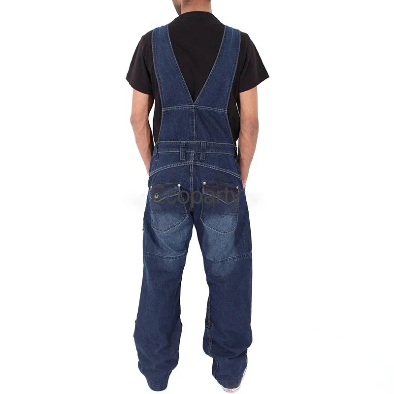 5xl Men's Fashion Jeans Plus Size Casual Overalls Suspenders Jumpsuit Man Loose Work Pants Male Multi Pocket Loose Trousers