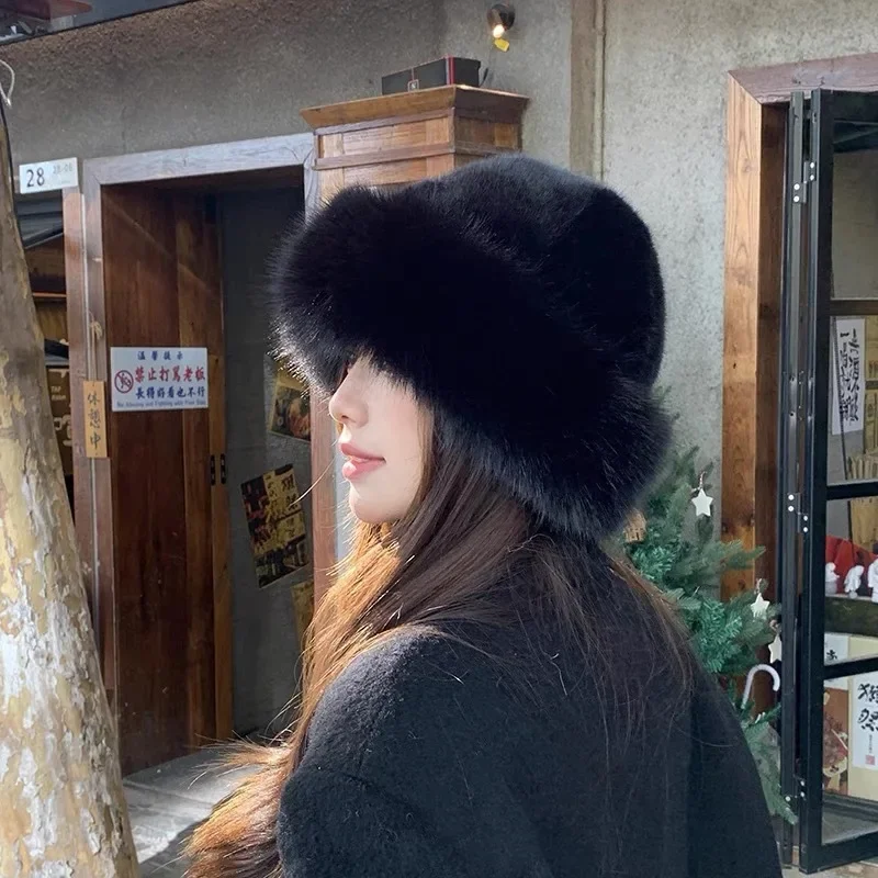 Fluffy Fur Fisherman Hat for Women Winter Plush Ear Protection Cap Windproof Warm Headgear Fashion Thicken Cold Panama Caps winter hat fur hat