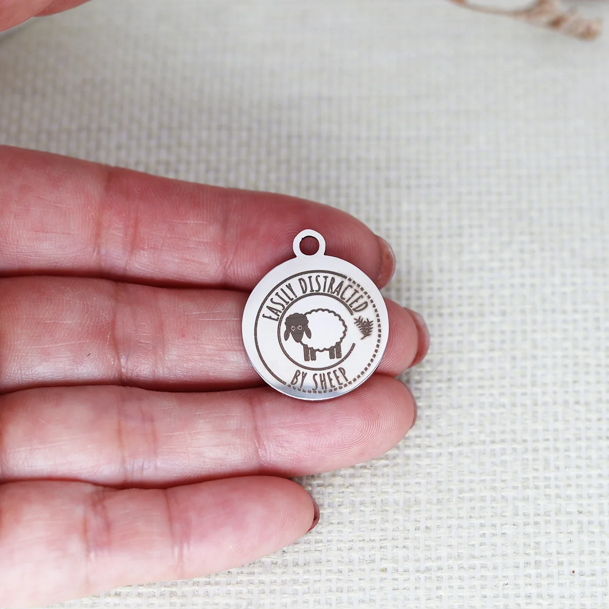 

3pcs/Lot Easily Distracted By Sheep Laser Engraved Stainless Steel Cute Animal Charm High Polish Mirror Surface Pendant