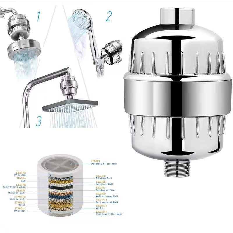 15 Stages Shower Water Filter Remove Chlorine Heavy Metals Filtered