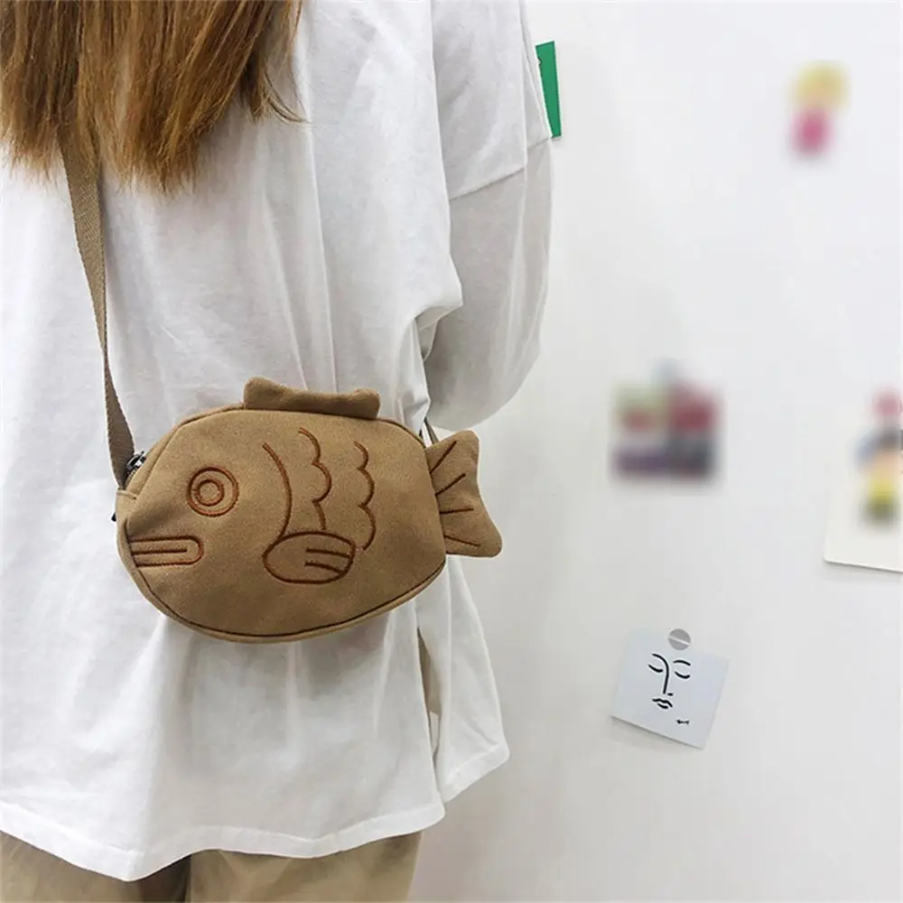 

Холщовая Сумка Taiyaki через плечо, мессенджер в японском стиле, мультяшная сумка на плечо, многофункциональная вместительная сумка для хранения