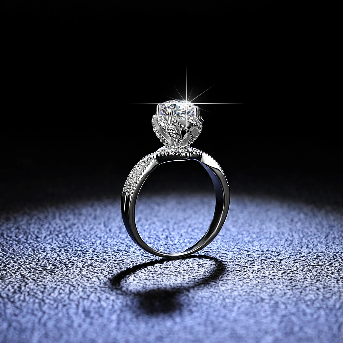Кольцо из 18-каратного белого золота, обручальное кольцо с трехмерным цветком 1 карат, искусственный Муассанит, ювелирные украшения из драгоценных камней