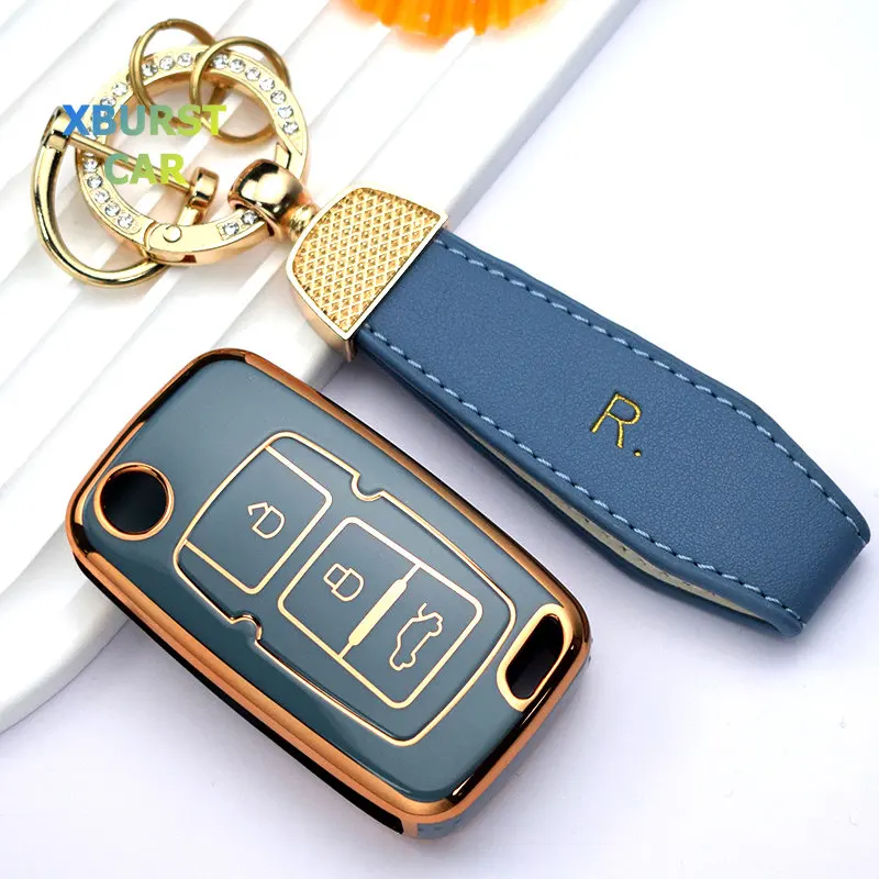 Premium Car Remote Key Case Cover - Sleek Folding Shell Fob with Keychain Attachment