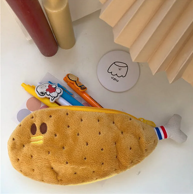 귀여운 닭 다리 바나나 봉제 연필 케이스, 간단한 학생 대용량 연필 파우치, 문구류, 창의적인 선물, 한국 가방