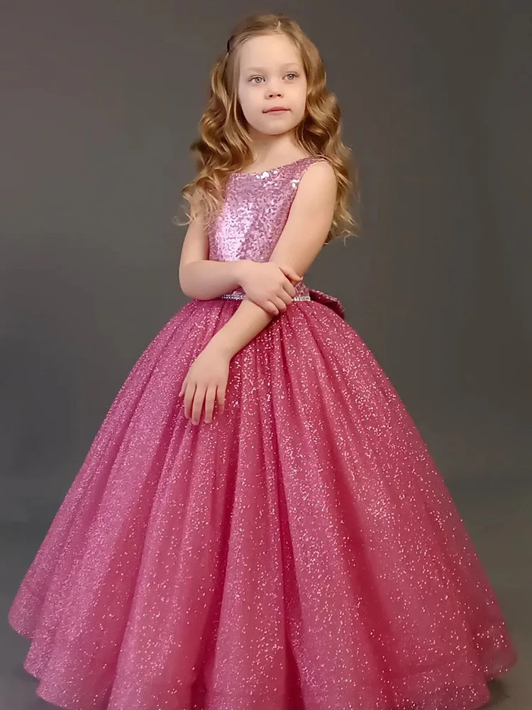 elegant-girls-party-dress-sequined-pink-lace-princess-birthday-prom-long-gown-kids-performance-wedding-formal-evening-costumes