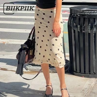 BIIKPIIK Casual Women Polka Dot Skirts Lettuce Trim Beige Elegant Midi Skirts Streetwear Simple All-match Bottom Clothing Spring 1