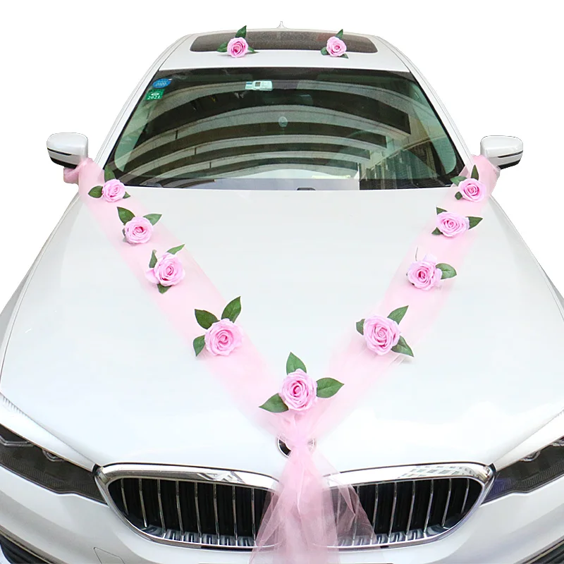 Rose Artificial Flower Wedding Car Decoration Bridal Car Decorations Door Handle Ribbons Silk Flower