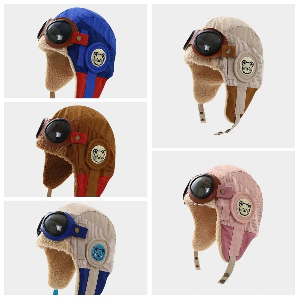 Winter Warm Children's Plush Pilot Hat Soft Cute Kids Earflap Hat with Glasses Earmuff Lei Feng Hat Outdoor