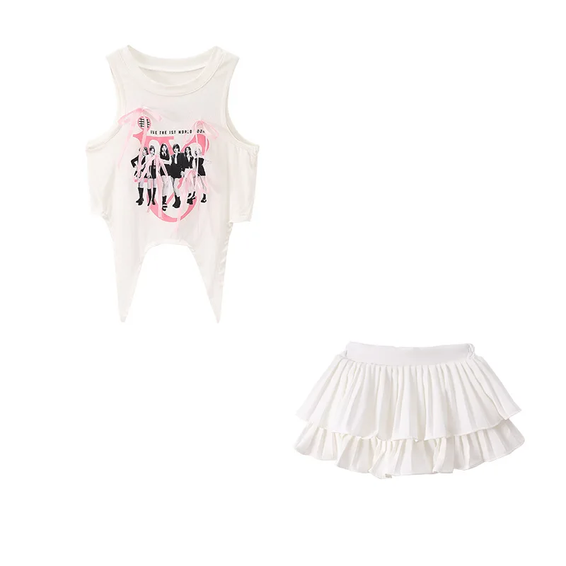 Pink Fashion Summer Hip Hop Dance Costume 4 Girls Jazz T Shirt Skirt Kid Ballroom Dancing Clothes Stage Outfit Perform Show Wear
