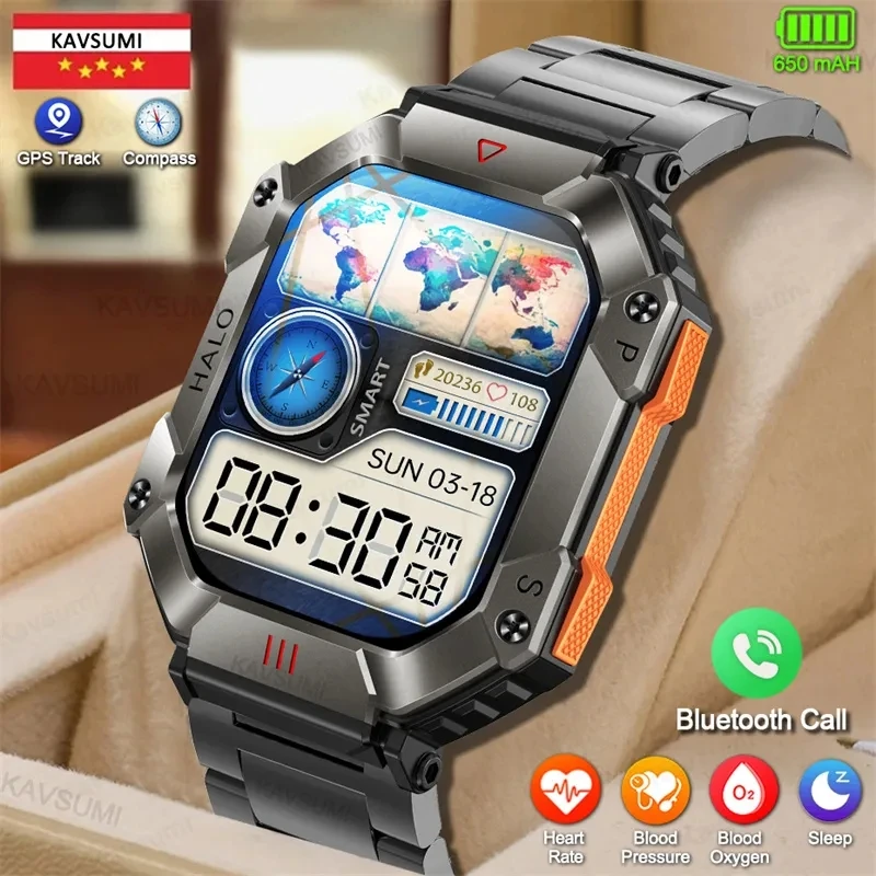 

Новинка 2023, Прочные Военные Смарт-часы для мужчин, Android Ios, Bluetooth, вызов, пользовательский циферблат, IP67, водонепроницаемые спортивные Смарт-часы с компасом для мужчин