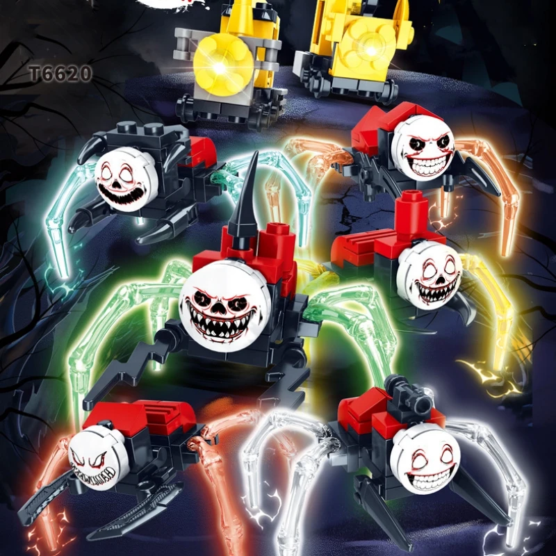 5pcs Random Spider Train Cartoon Monster Steam Trains Moc Game Building Blocks Choo-Choo Charles HorrorsBricks Toys for Children 4