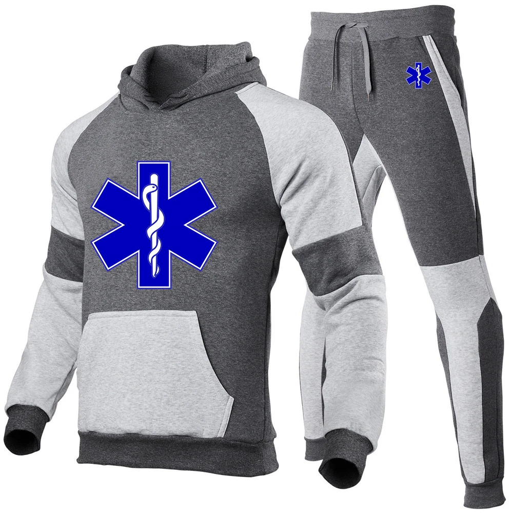 New EMT Emergency Ambulance color matching suit for men blank contrasting color sportswear comfortable casual running fash