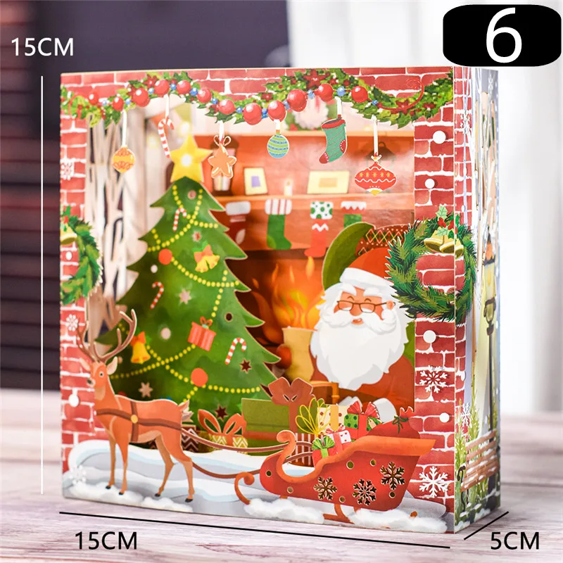 Biglietto d'auguri natalizio pieghevole con busta Babbo Natale Pupazzo di neve Natale 3D Pop UP Cartolina d'invo Cartolina Navidad Capodanno Decor  15