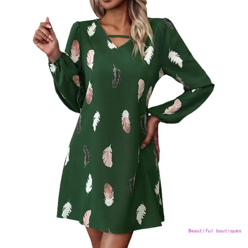 

Women's Shirt Dress Long Sleeve V Neck Print Tunics Dress Casual Loose Flowy Swing Dresses Fall Dress Streetwear DropShip