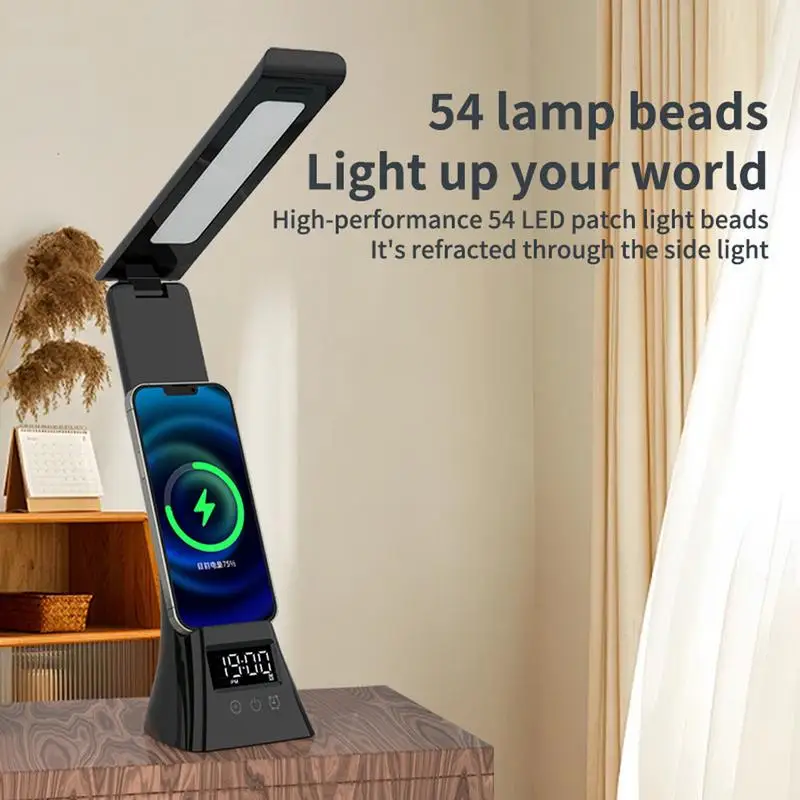 LED 데스크 램프, 무선 충전식 야간 조명, 눈 보호 LCD 디스플레이, 터치..