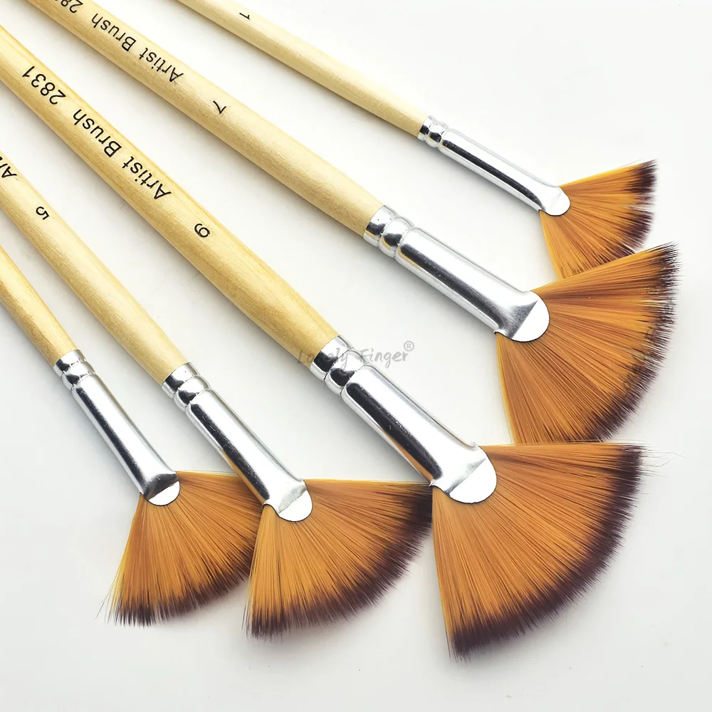 5/10pcs Fan Paint Brush Set Soft Nylon Bristles Wooden Handles for Acrylic, Watercolor, Oil & Gouache Painting 3