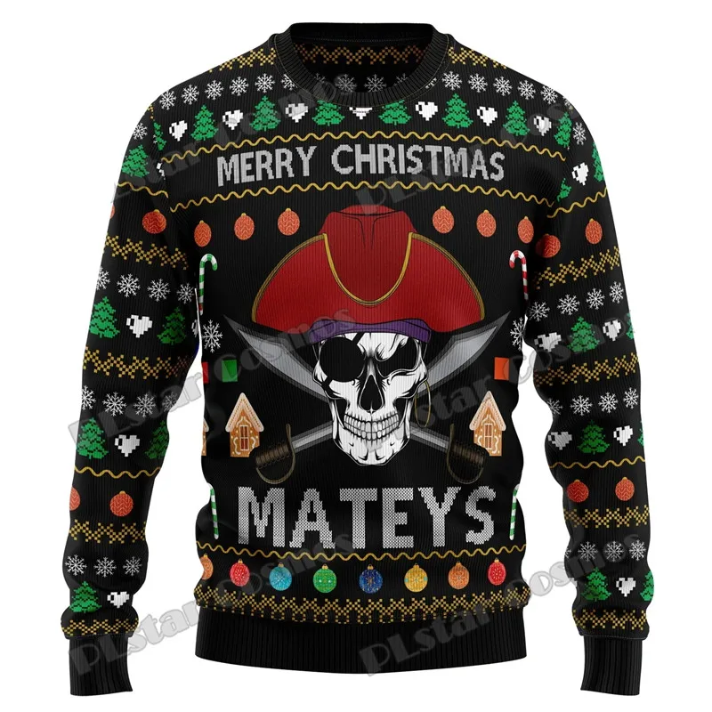 

Fashionable autumn and winter unisex casual knitted pullover sweater Christmas skull 3D printing men's ugly Christmas sweater