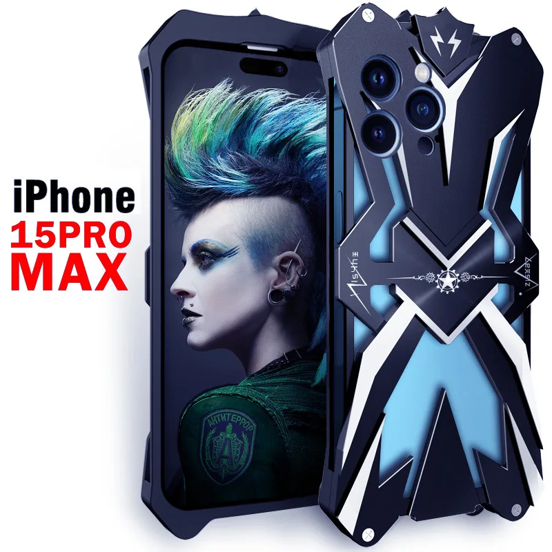 

Original Luxury Armor Metal Aluminum Phone Cases For Iphone 15 14 13 12 Pro Max Plus Cover Mechanical Purely Handmade Skull Case