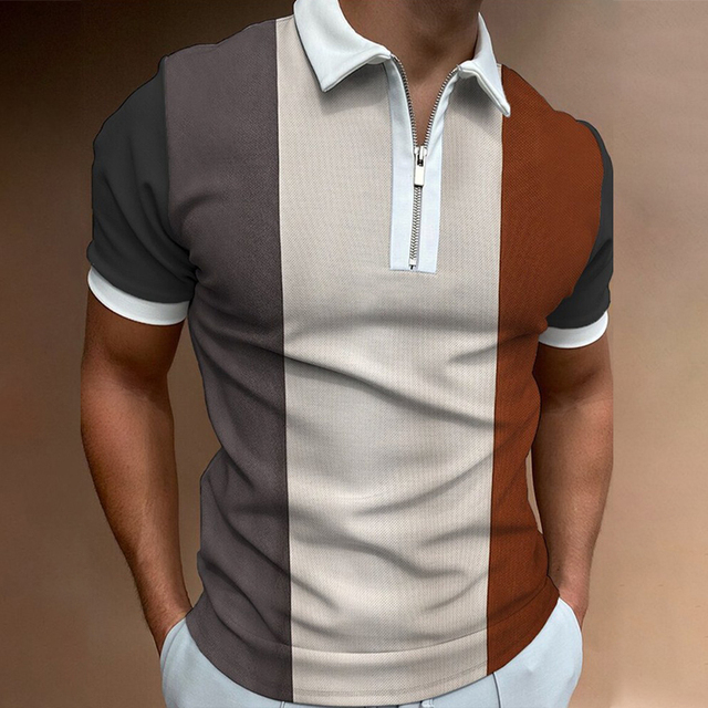 Fashion Polo Shirt Casual Business Color Matching Short Sleeve High Quality Slim Fit Zipper Polos Shirt Mens Sexy Polo homme