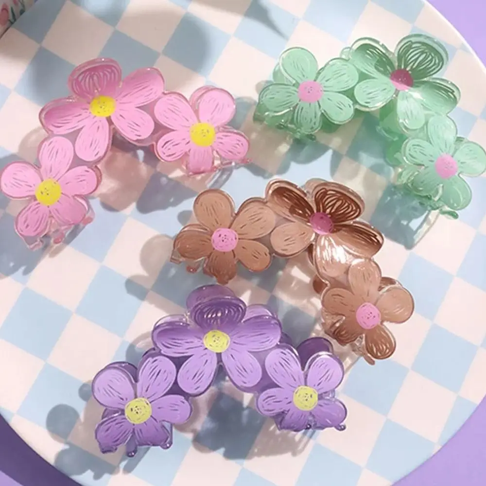 

Candy Color For Girls Ponytail Holder Flower Shape Geometric Headdress Acrylic Women Hair Clip Korean Hairgrip Flower Hair Claw