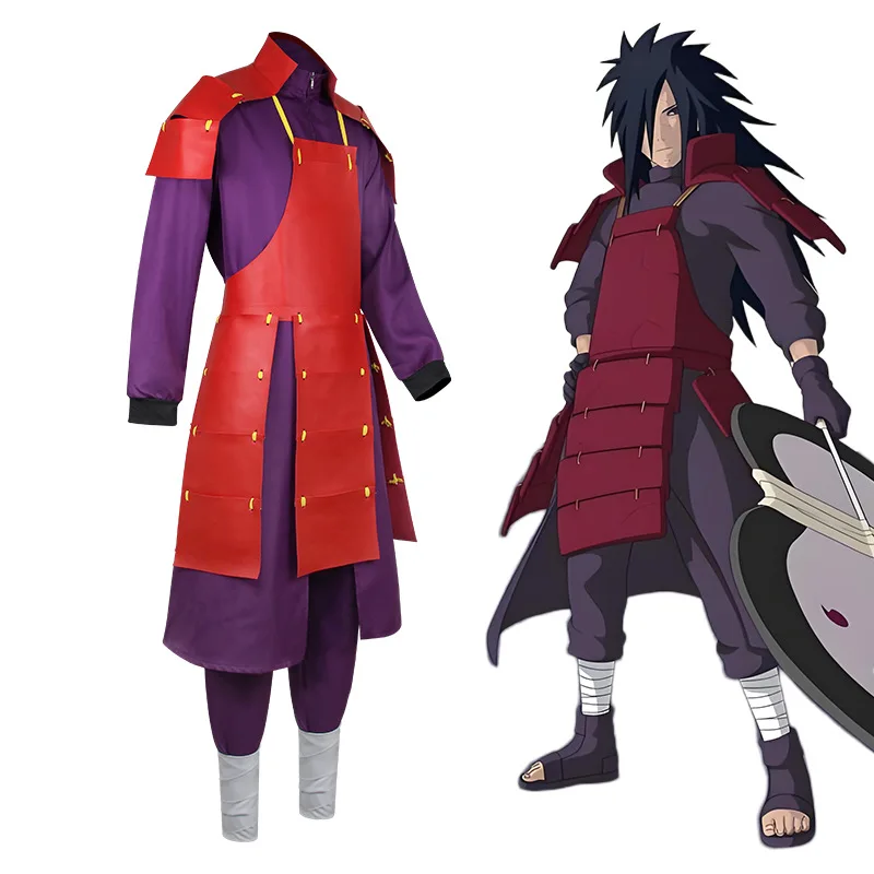Costume Cosplay Anime Uchiha Madara, Armatura Rossa, Veste Viola, Parrucca Nera Lunga, Set Completo per Halloween e Feste in Maschera - immagine 3