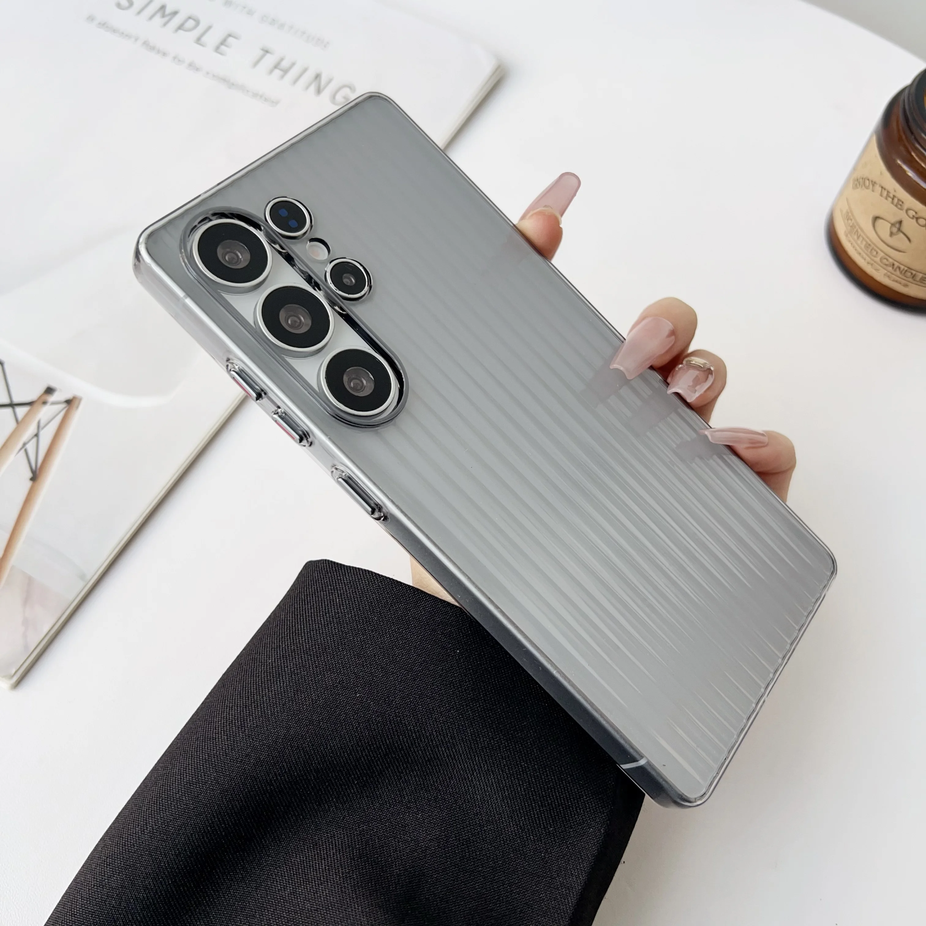 Matte Slim HD Clear Corrugated Pattern Shockproof Ultra-Thin Phone Case with Stripes Design