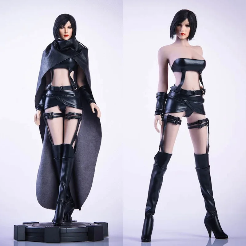 

VSTOYS 19XG39 1/6 Scale Female Soldier Black Leather Cloak Bra Skirt Set Clothing Model for 12 Inches Action Figure Body S12D