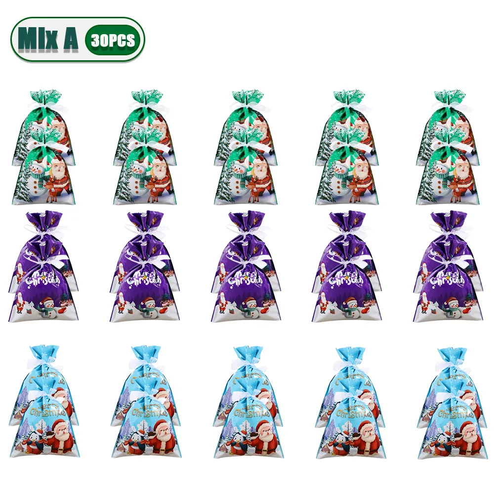 再利用可能なクリスマスキャンディギフトバッグ、サンタ巾着ポーチ、ホリデーパーティーの景品、子供用クリスマスツリーオーナメントデコレーション