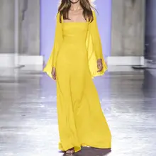 

VONDA 2022 Spring Long Sleeve Dress Women Solid Color Pleated Sundress Ladies Casual Square Collar Pleated A-Lined Vestidos