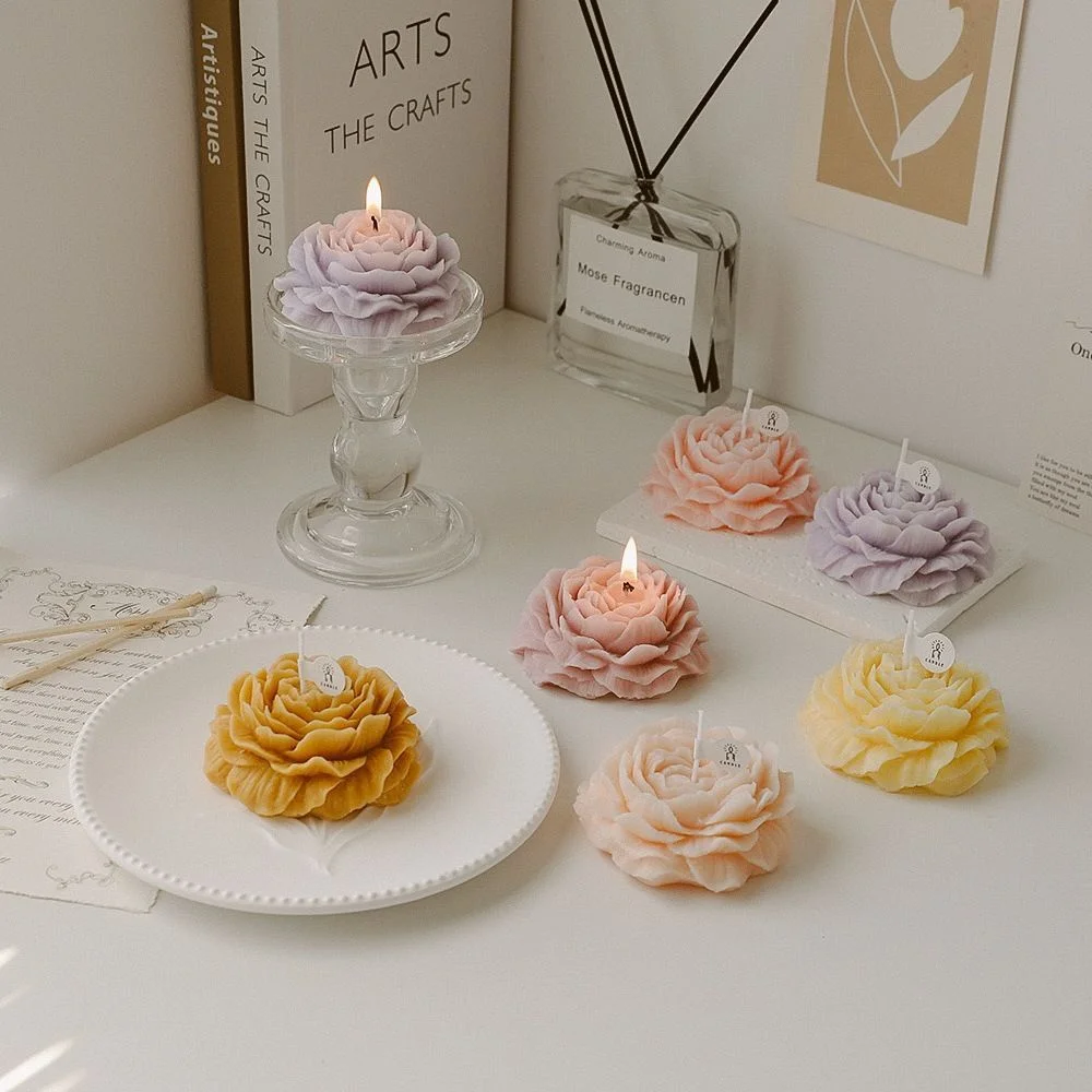 

Flower Peony Shape Fragrance Candle Scented Candles Home Bedroom Geometric Decoration Wax Fragrance Candle Gift