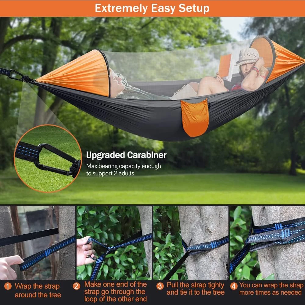 3 in 1 Camping Hammock with Mosquito Mesh Automatic Quick Opening Nylon Hammock Anti-Mosquito hanging Hammock tent for Outdoor 6