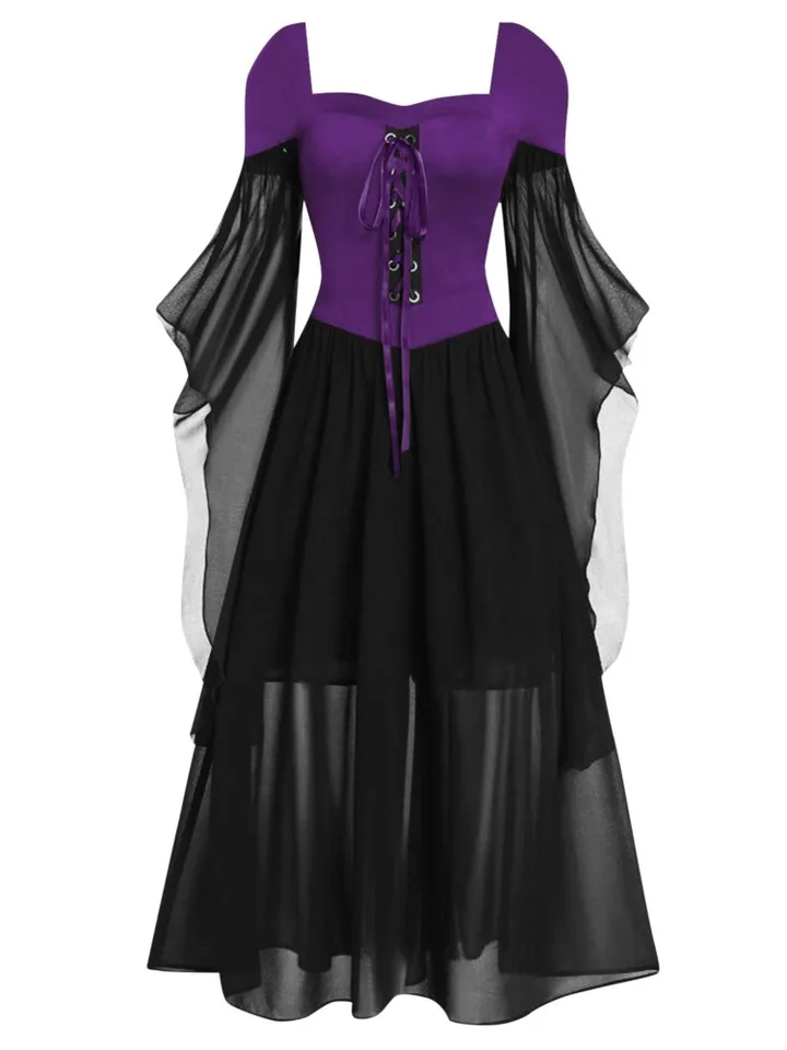 LUYANA Vestido De Mujer Morticia Addams Vestido Gótico De Bruja Halloween Disfraz Sexy Con Hombros Descubiertos Negro, B-negro., XS