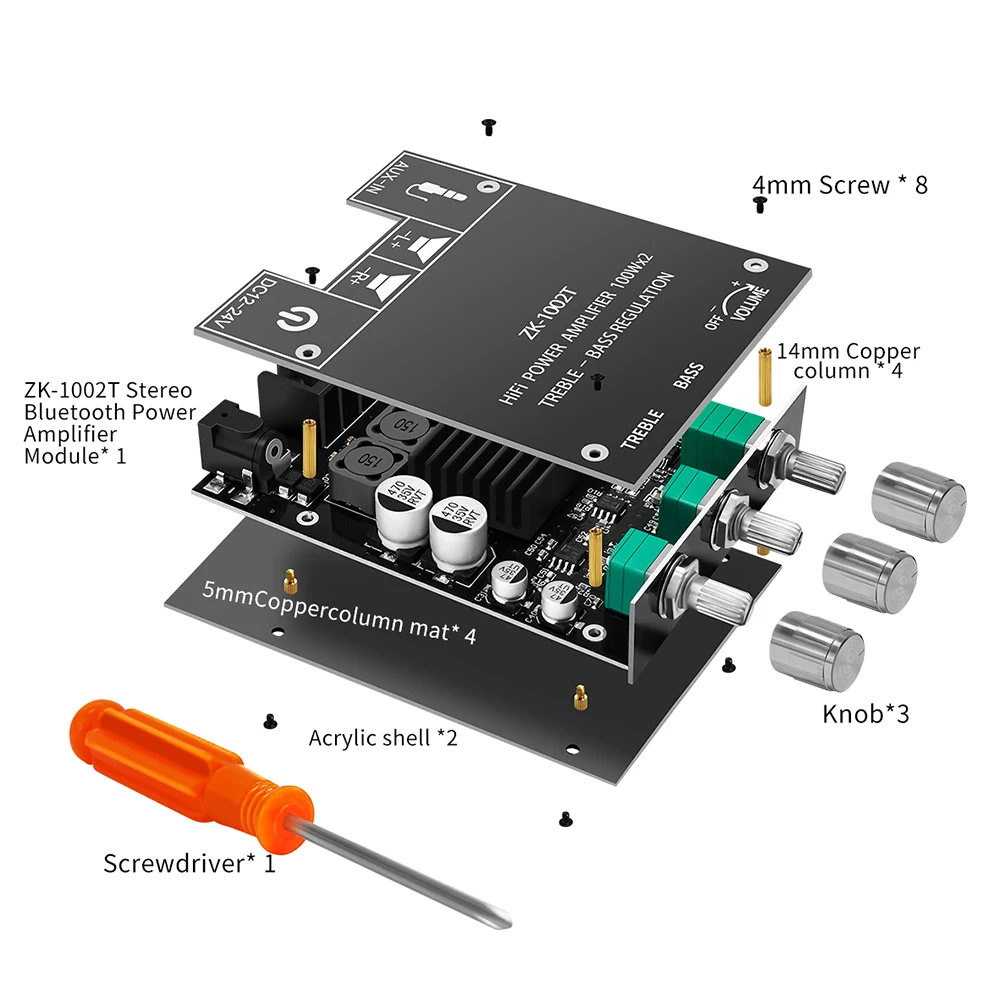 ZK-1002T Bluetooth-Compatible Amplifier HIFI 2.0 Channel 100Wx2