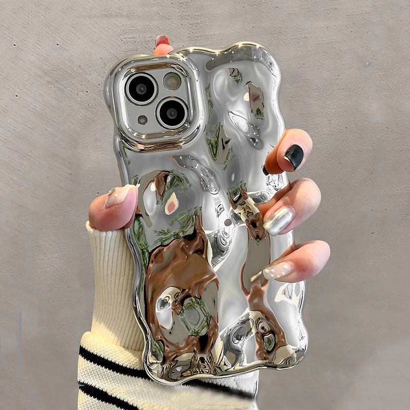 Silver 3D Bubble Wave Edge Case with Glossy Finish and Full Protection