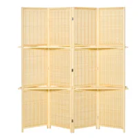 6' Folding Privacy Screen Indoor Room Divider w/ 2 Open Display Shelves, Natural 1