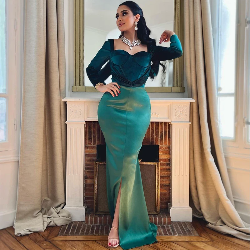 

Thinyfull Sexy Prom Evening Dresses Long Sleeve Party Dress With Detachable Train Mermaid Floor Length Cocktail Gowns Plus Size