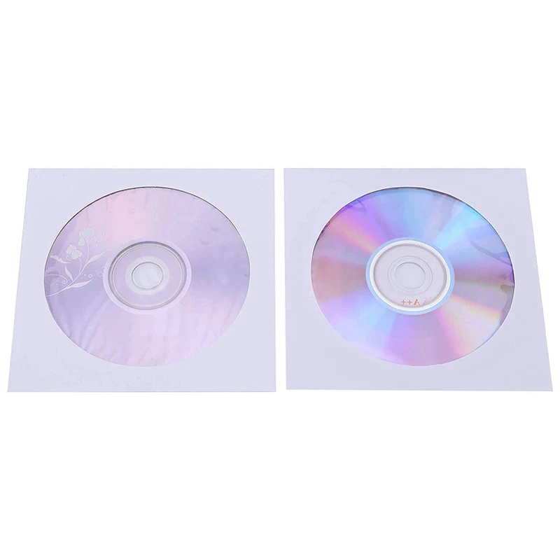 CD DVD 슬리브, CD 미디어 용지 봉투 슬리브, 투명 창 닫기 플랩, 흰색, 100 팩 거치대