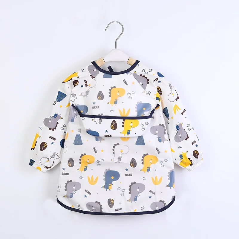 Baby Kids Toddler Long Sleeve Scarf Waterproof Art Smock Feeding Bib Apron Pocket Infant Boys Girls Burp Cloth Bandana Bibs