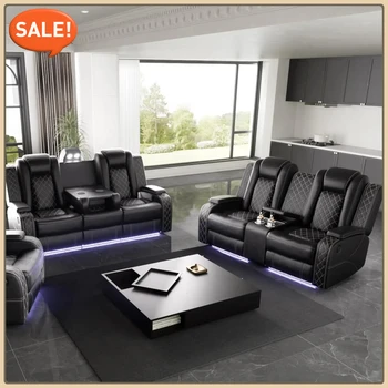 1414-21171c.jpg Power Recliner Sofa Set with LED Light for Living Room Furniture,Black Leather Reclining Sofa and Loveseat Set 3 Seater Sofa