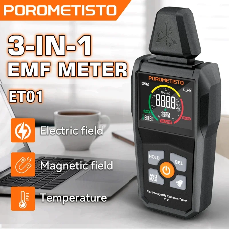POROMETISTO ET01/ET01Pro Electromagnetic Radiation Test High Precision EMF Meter Temperature/ Electric/Magnetic Field Radiometer