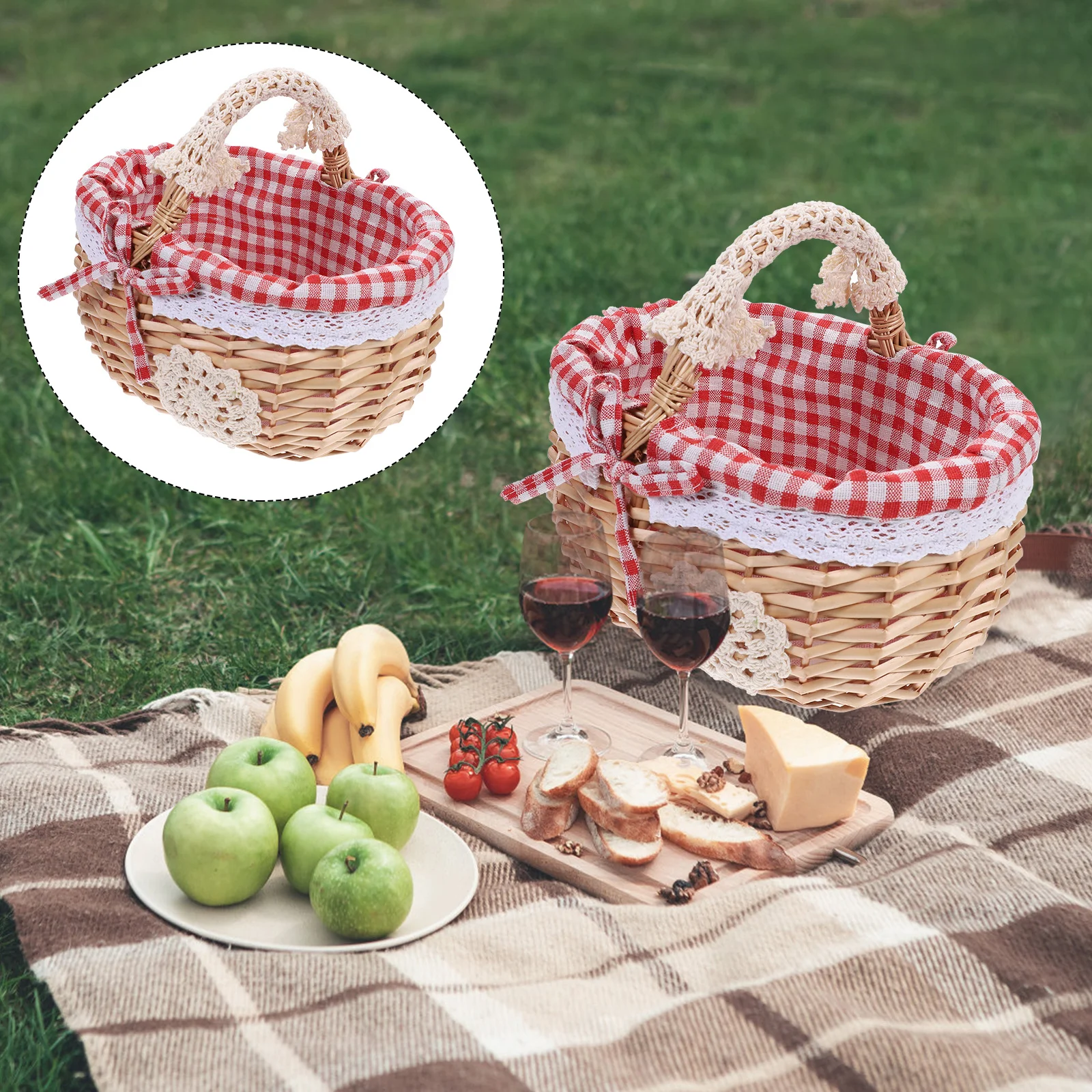 Wicker Storage Basket Premium Fruit Willow Weaving Blanket Simple Snacks Hand-woven Food Handheld 3