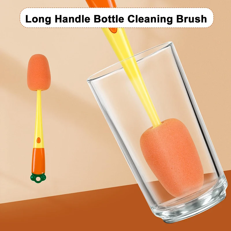 

3 In1 Cup Brush Creative Carrot Long Handle Glass Water Bottle Soft Cleaning Sponge Household Multifunctional Cleaning Brush