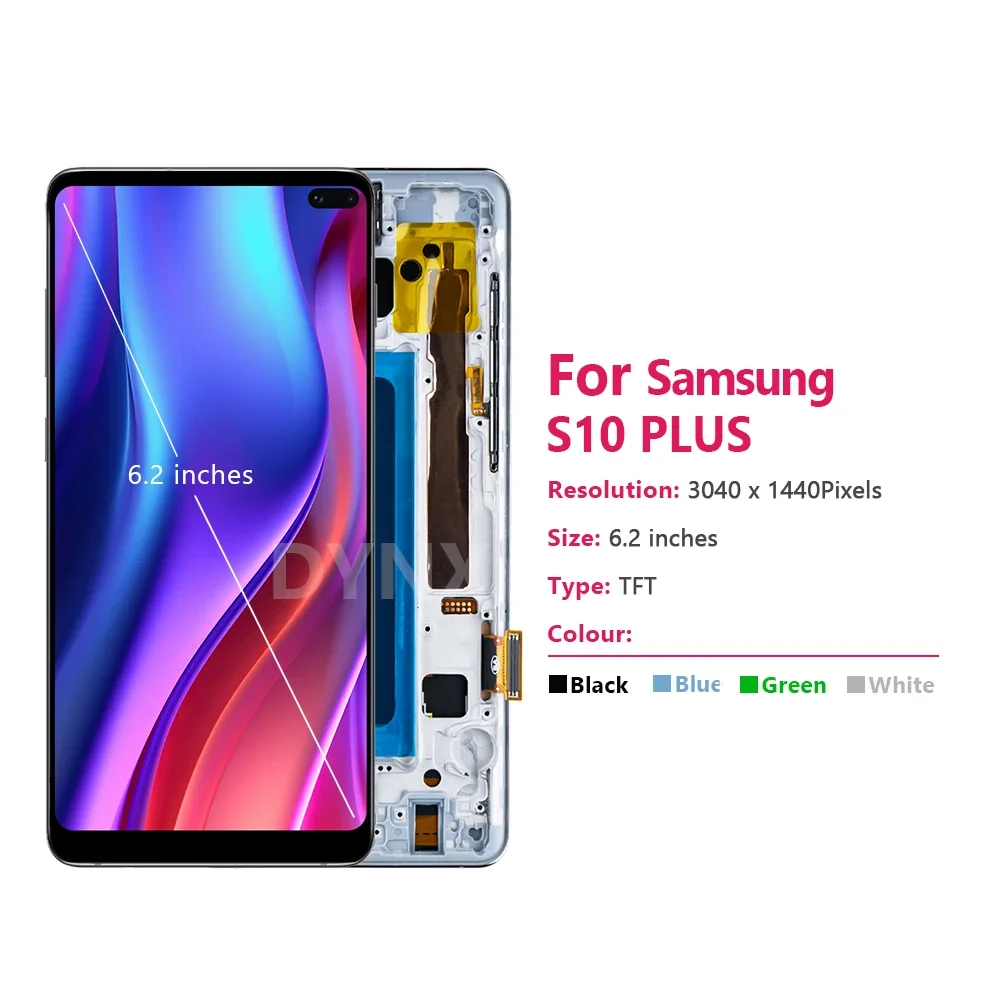 LCD 디스플레이 터치 스크린 디지타이저 어셈블리 교체, 삼성 S10 + S10 플러스 G975F G975U G975W G975 용 AAA + TFT 6.4 인치 테스트