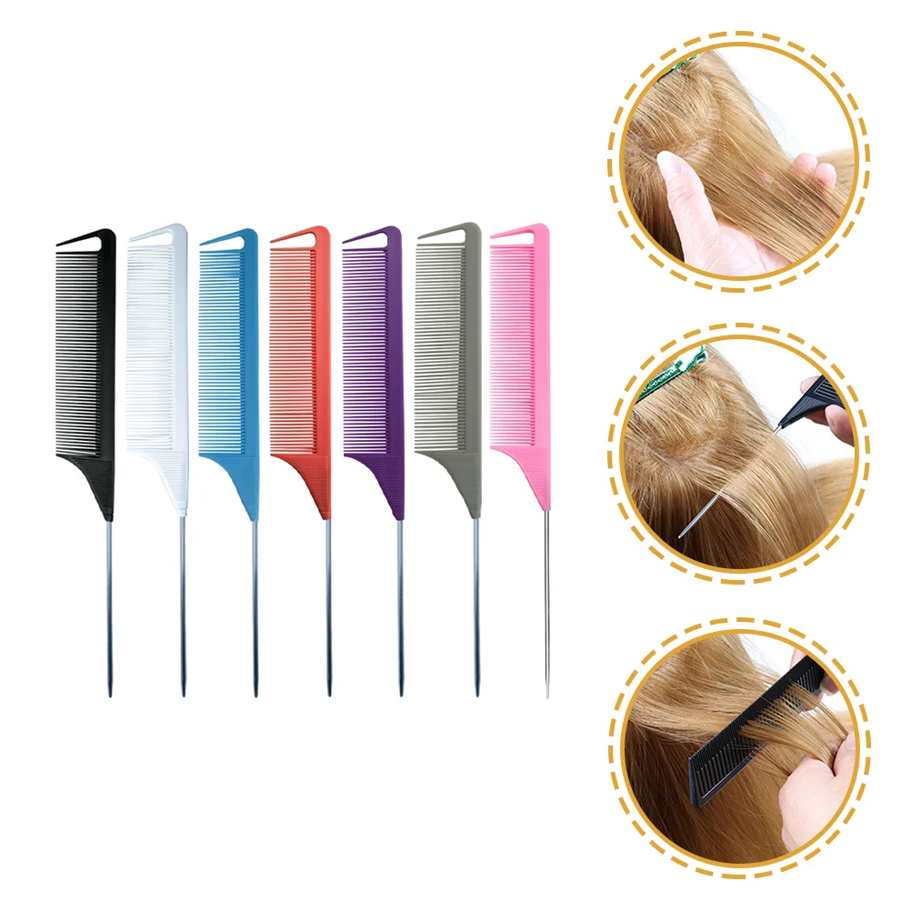 

6 Pcs Foiling Hair Comb Hairdressing Pointed Tail Combs Styling Modeling Fine Tooth Steel Rat