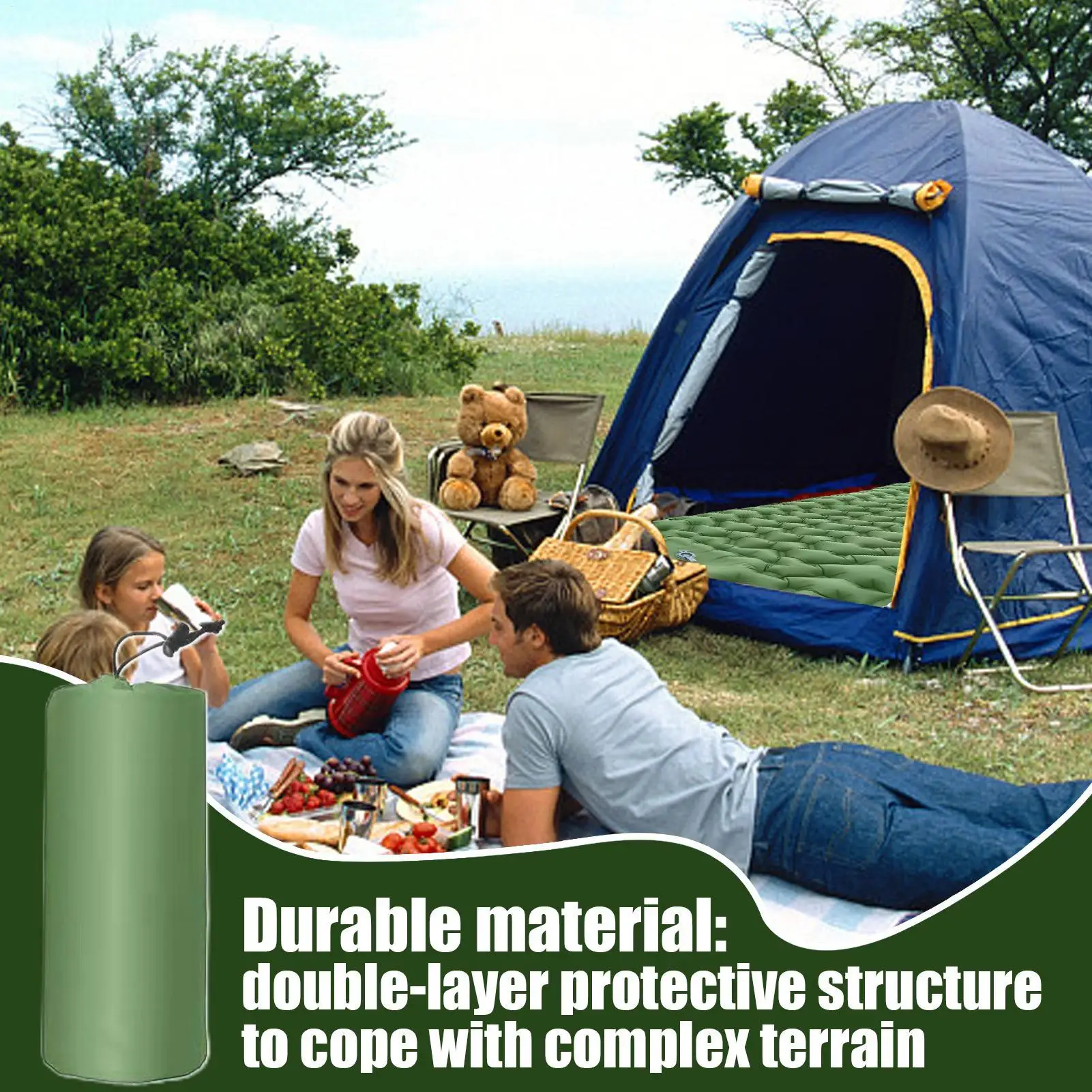 Camping Inflatable Sleeping Pad Inflatable Sleeping Mat With Pillow Comfortable Camp Air Mattress Ergonomic Tent Gear For Garden